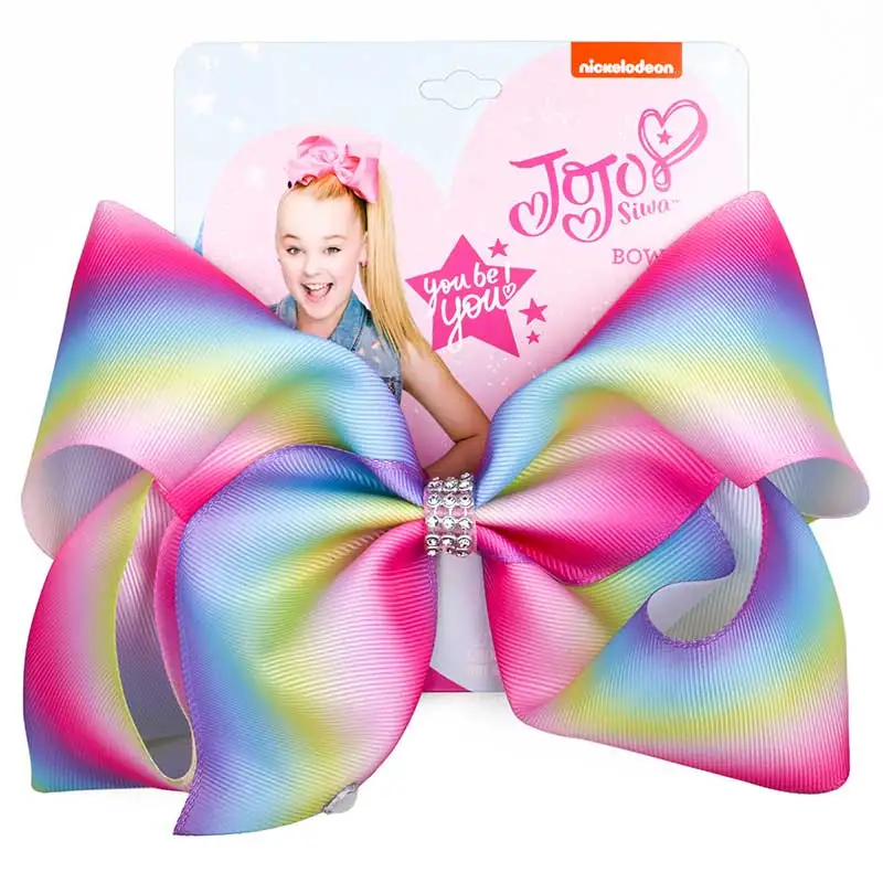 

8" Jojo Siwa Bows with Hair Clip Large Hairpin Kids Handmade Rainbow Printed Ribbon Knot Jumbo Party Hair Accessories for Girl