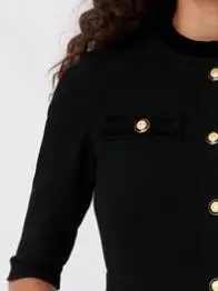 

Women Black O-Neck Mini Dress Button Decoration Half Sleeve Single-Breasted 2021 New Ladies Retro Short Robe