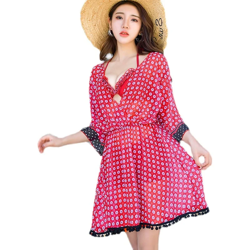 

2021 New Sexy Slimming Big Breasts Split Skirt Korean Chanel's Style Swimsuit Women's Three-Piece Set Hot Springs Conservative