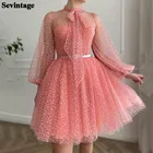 Женское платье с длинным рукавом Sevintage, короткое вечернее платье-трапеция длиной выше колен, с высоким воротом, для выпускного вечера, 2021