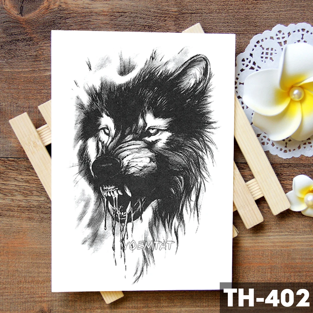 Водостойкая Временная тату наклейка с тигром черепом леопардом драконом волком