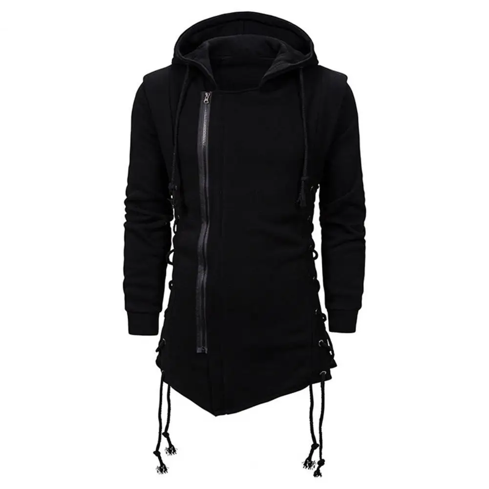 

NEW Men Coat Hooded Jacket Solid Color Casual Loose Zipper Winter Warm Long Sleeve Oblique Hem Jacket Male jaqueta masculina