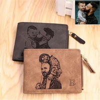 men pu leather wallet short small coin card purse engraved custom picture photo text wallets personalized gift for men dad day