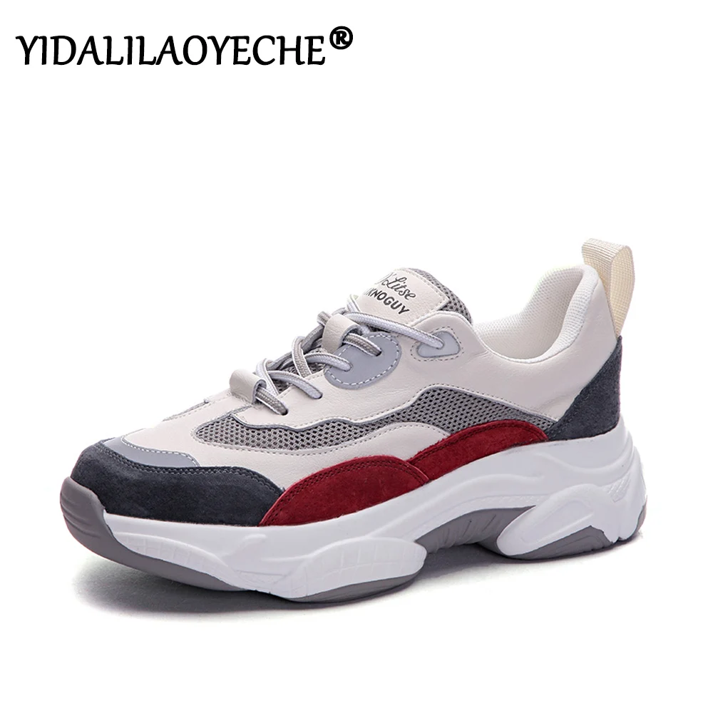 Женские кожаные туфли на платформе повседневные плоской резиновой подошве без