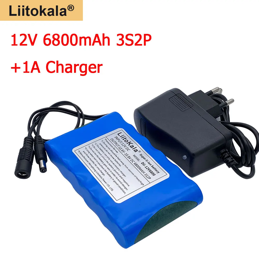 

Liitokala 18650 12V 6800mAh Li-ion Rechargeable lithium battery pack Charging Power Bank For GPS Car Camera+12.6v 1A charger