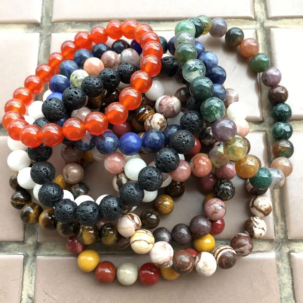 Круглый эластичный браслет с сердоликом, содалитом, тигровым глазом, яшмой, лункайтом, для женщин и мужчин, 7 дюймов, WB831