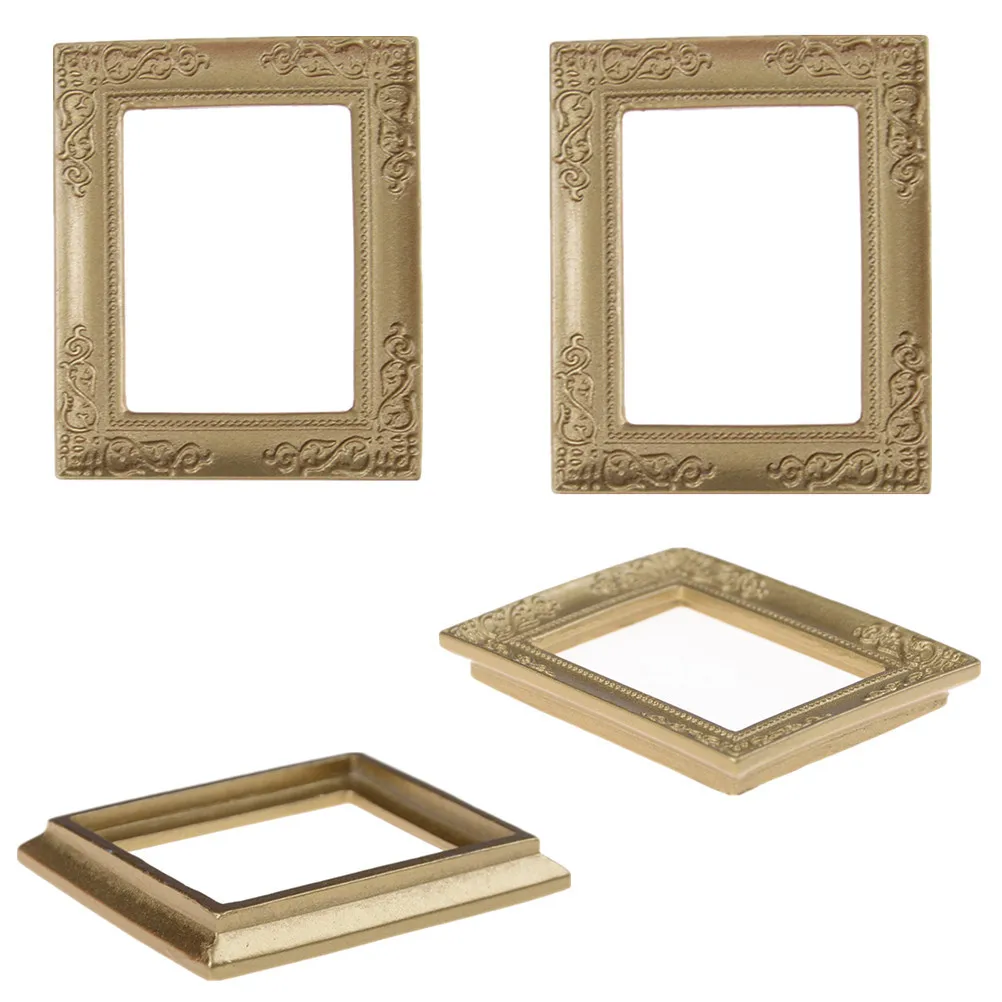 

1:12 Dollhouse Miniature Mirror With Gold Frame 6.8*5.7 Cm Pretend Play Toys Kids Gifts