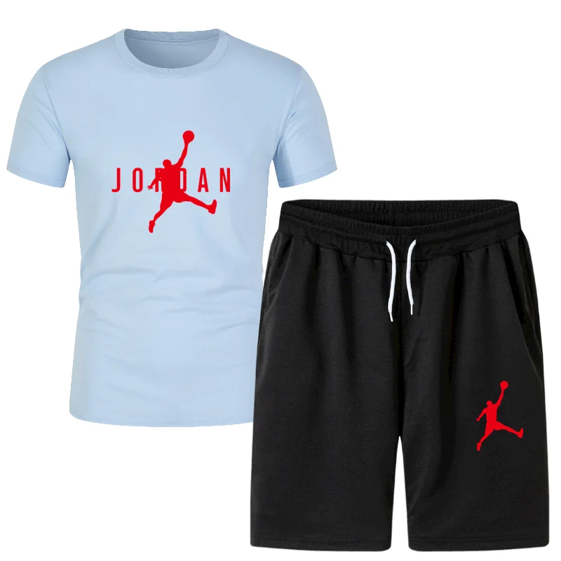 

2021 Summer Brand Men's Suit Sportswear Tracksuit Men's Sports Shirt + Sports Pants Short Sleeve T-shirt 2-piece Men's Suit
