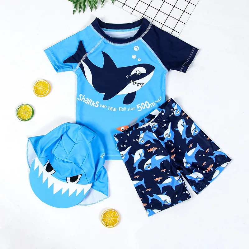 YM SHARK Купальный костюм для мальчиков UPF50 из трех предметов; купальный костюм для новорожденных с принтом акулы; одежда для купания для малышей; купальный костюм для детей; пляжная одежда для бассейна - Цвет: YM SHARK