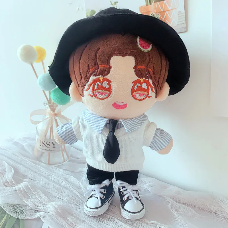 

20cm white vest Stripe Shirt Tie Suit 20cm baby coat fisherman hat exo doll clothes Doll accessories