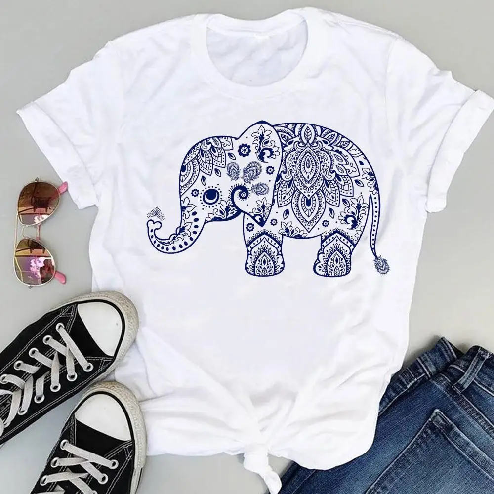 

Women Cartoon Floral Elephant Lovely Cute Fashion Print Sweet Summer Short Sleeve Lovely Clothes Tops Tees Tshirt T-Shirt