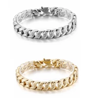 12mm trendy men stainless steel bracelet heavy gold tone cuban link chain curb bracelets bangle jewelry 9inch