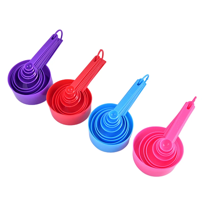 9Pcs/lot Measuring Cups And Spoon Scoop Silicone Handle Kitchen Tool Blue/red/pink/purple | Дом и сад