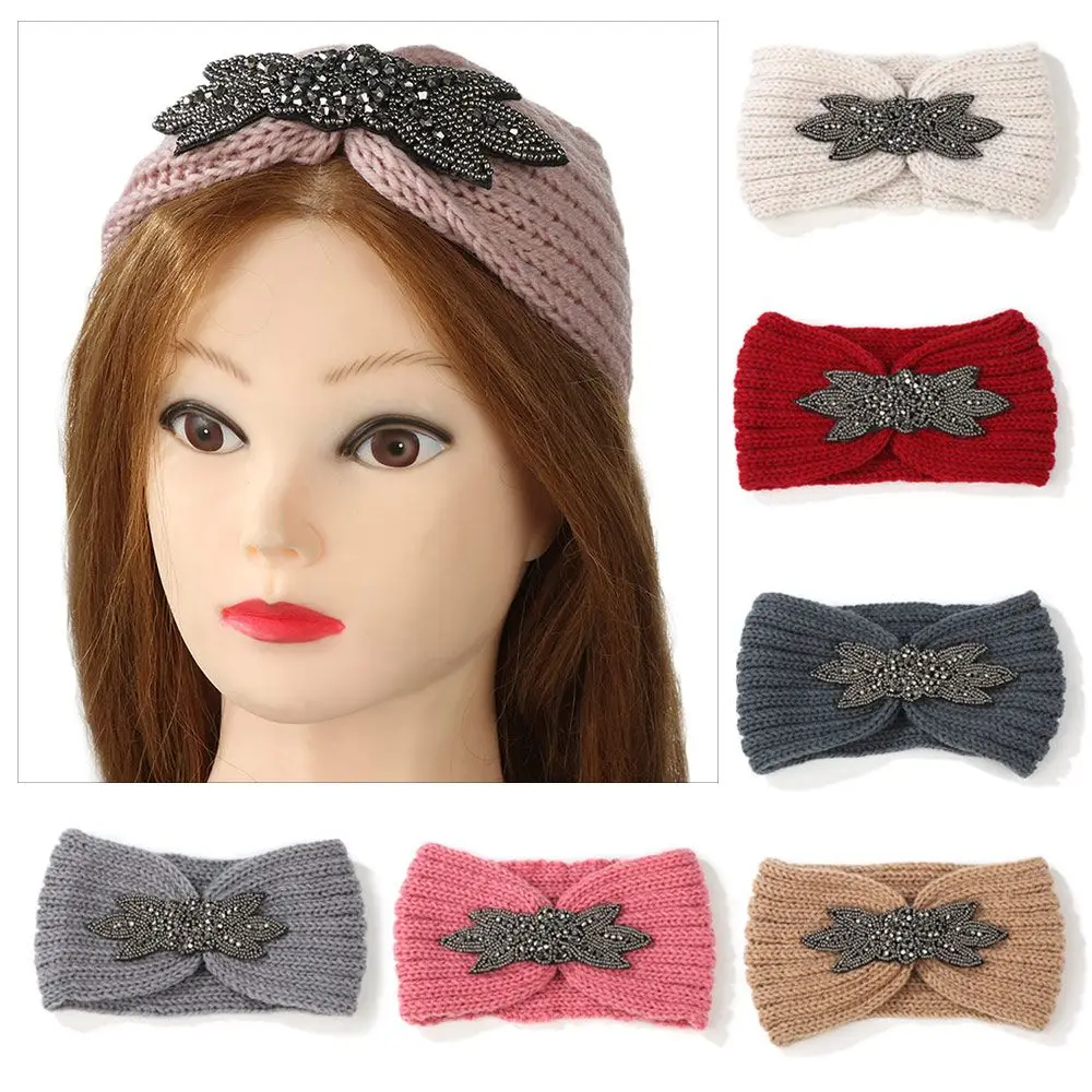 

Women Hair Accessories Face Wash Trendy Ear Protection Diamond-studded Woven Knitted Headband