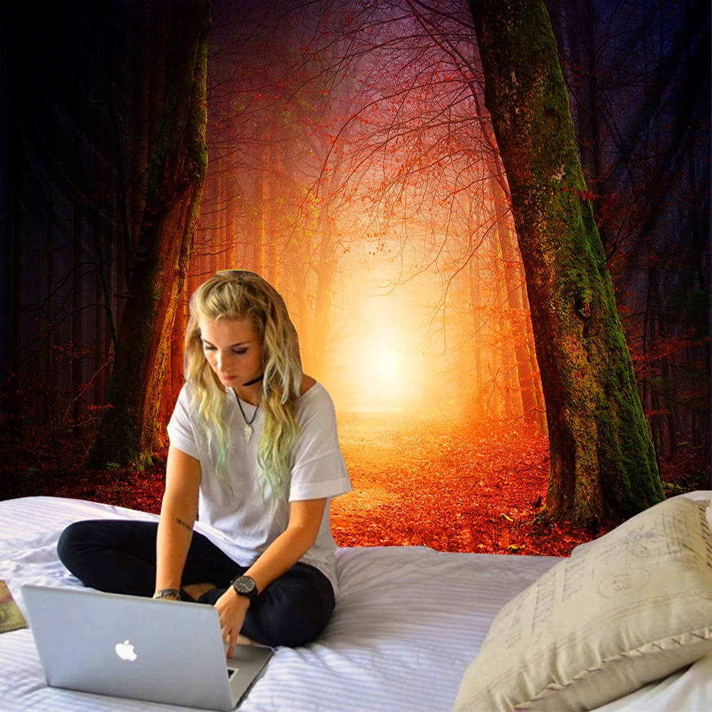 Красивый большой настенный гобелен с принтом природного леса недорогой богемный