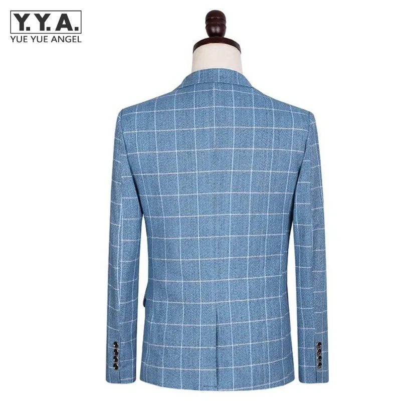 New Brand Casual Plaid Gentleman Korean Trend Male Bridegroom Slim Fit Suits For Men 3 Piece (Jacket+Pants+Vest)