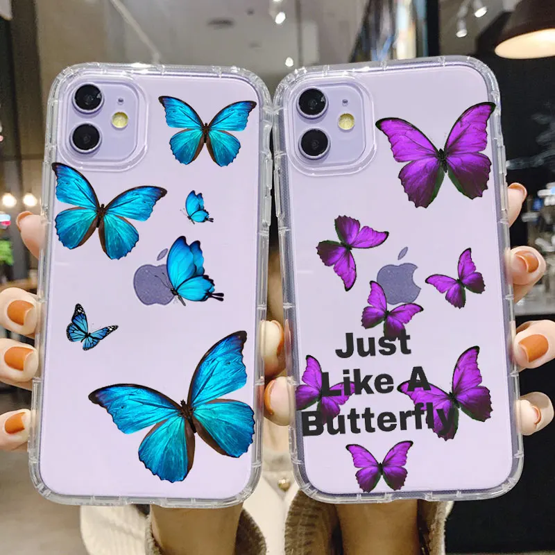 

Summer Cute Blue butterfly Transparent Phone Case For iPhone 13 pro max 12 Pro Max XR 11 PRO XS MAX 6s 8 7 Plus SE Soft TPU Case