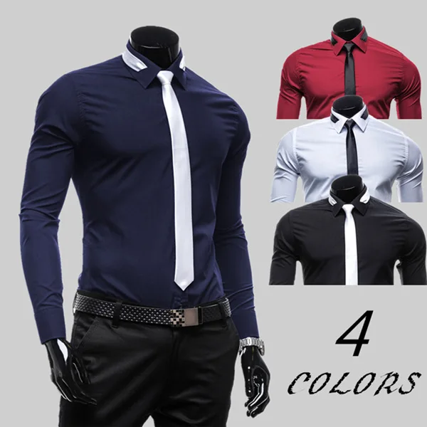 

2021 Mens Shirts Long Sleeve Casual Slim Fit Men Dress Shirts Solid Color Formal Business Social Clothing Blouse