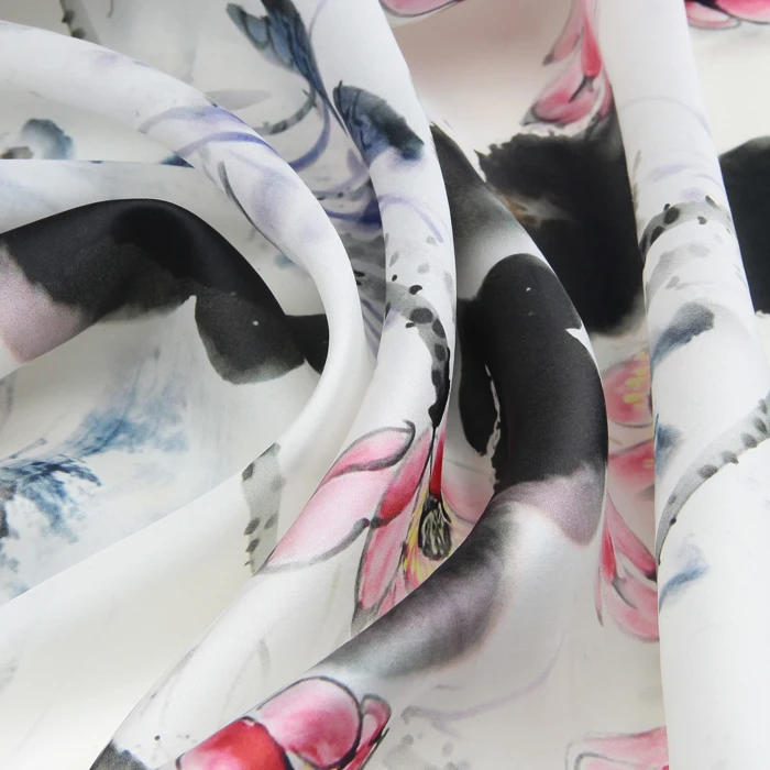 

135 cm wide silk organza fabric 14 mm printed chinese silk fabric micro-perspective dress fabric wholesale silk cloth