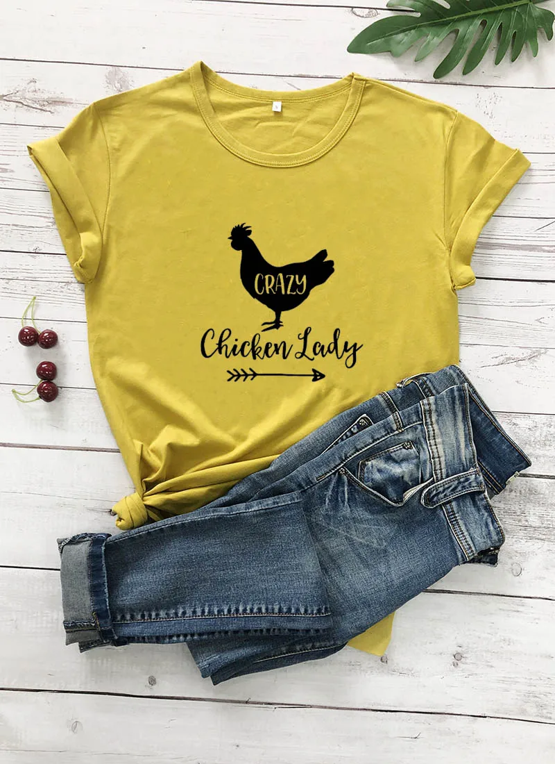 Crazy Chicken Lady/Новое поступление, женская летняя забавная Повседневная футболка из хлопка с принтом фермера, подарок на день матери, деревенская рубашка