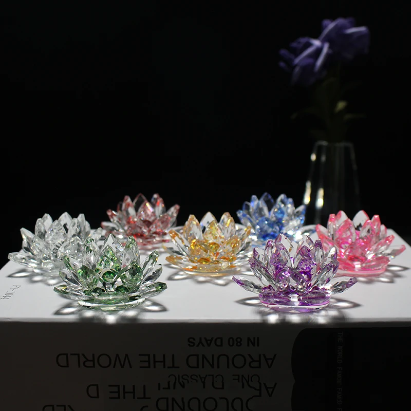 

FengShui Quartz Crystal Lotus Flower Crafts 7 Colors Glass Figurines Home Decor Accessories Wedding Ornament Souvenirs