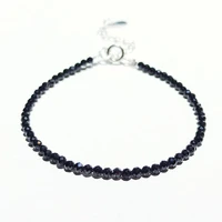 lii ji natural black spinel bracelet 925 sterling silver adjustable bracelet gemstone jewelry gift for friend birthdat