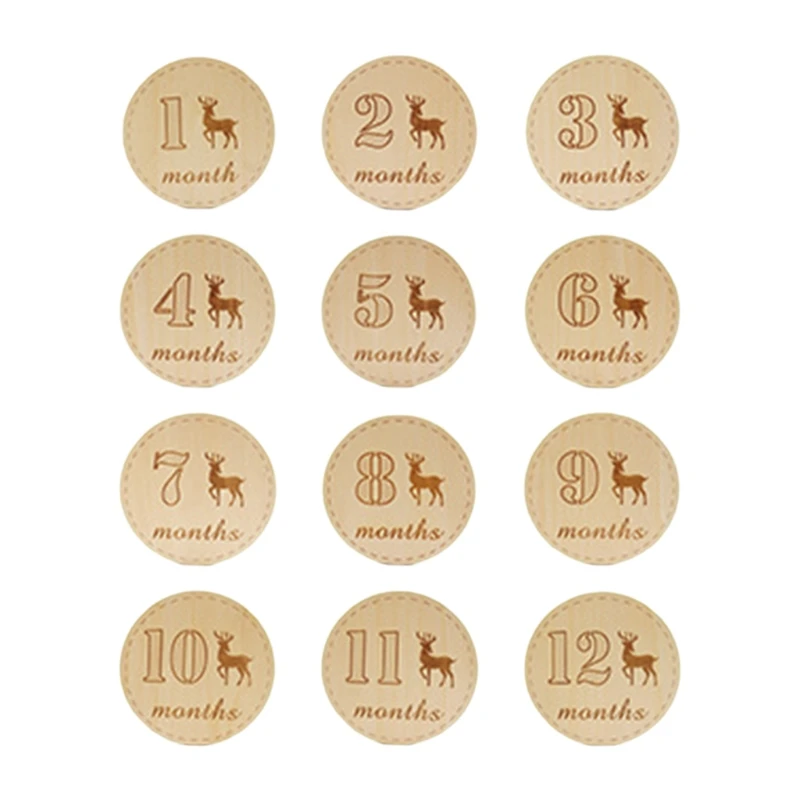 

Baby Milestone Card Wooden Commemorate Infant Birth Monthly Recording Discs Gift