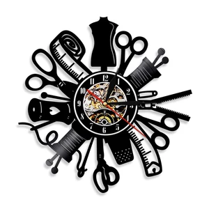 Швейная машина инструменты для вышивания Виниловая пластинка настенные часы портной знак швеи современный подвесной Декор Часы светодиодный светильник для часов