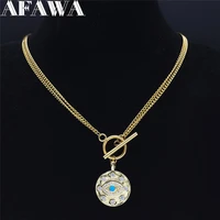 stainless steel copper crystal chokers necklaces women gold color round islam turkey eyes necklace jewelry ojo turco npw4s02