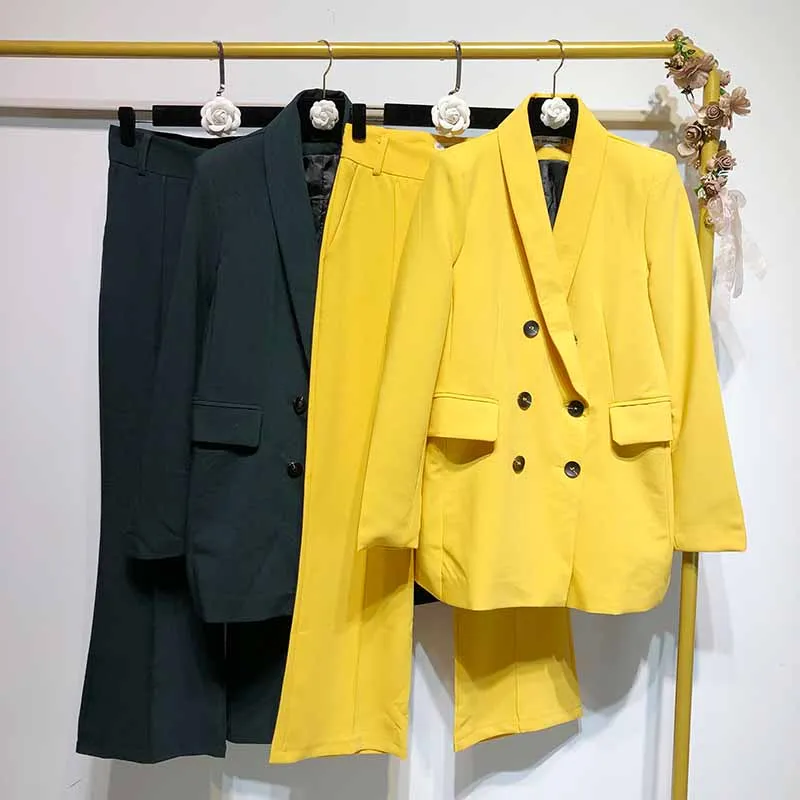 

Fashion Suit pant for Long Sleeve Women Elegant Tailored Collar Jacket suits tailleur femme