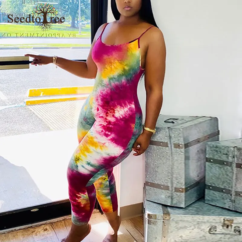 Женский Облегающий комбинезон на тонких бретелях повседневный цельный размера