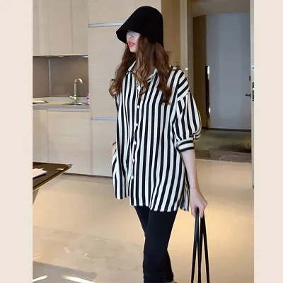 

Рубашка женская в черно-белую полоску, в гонконгском стиле