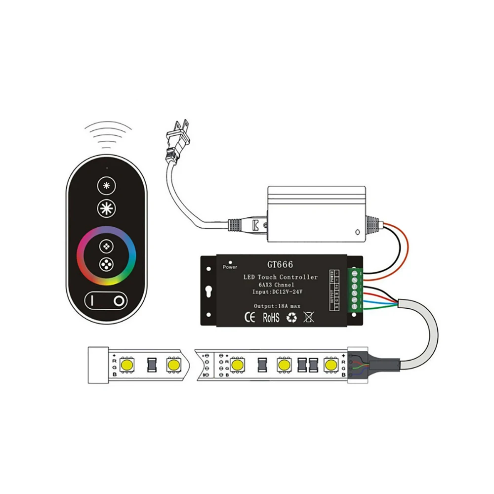 GT666 DC12 24V 6Ax3Channel RBG сенсорный светодиодный контроллер для RGB ленты 5050|Контролеры RGB|