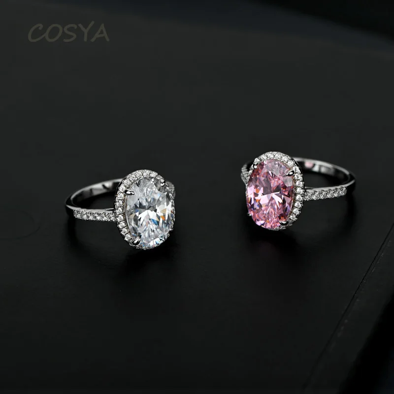 

Кольцо женское COSYA, из серебра 100% пробы, с розовым и белым овальным высокоуглеродистым бриллиантом, 925