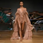 Женский тюлевый халат с оборками, длинное пляжное платье с лямкой на шее и глубоким V-образным вырезом