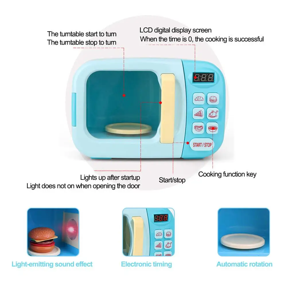 

Children Toy Kitchen Microwave Play Set Electric Timing Simulation Kitchen Ware Pretend Play Set For Kid's Birthday Gift