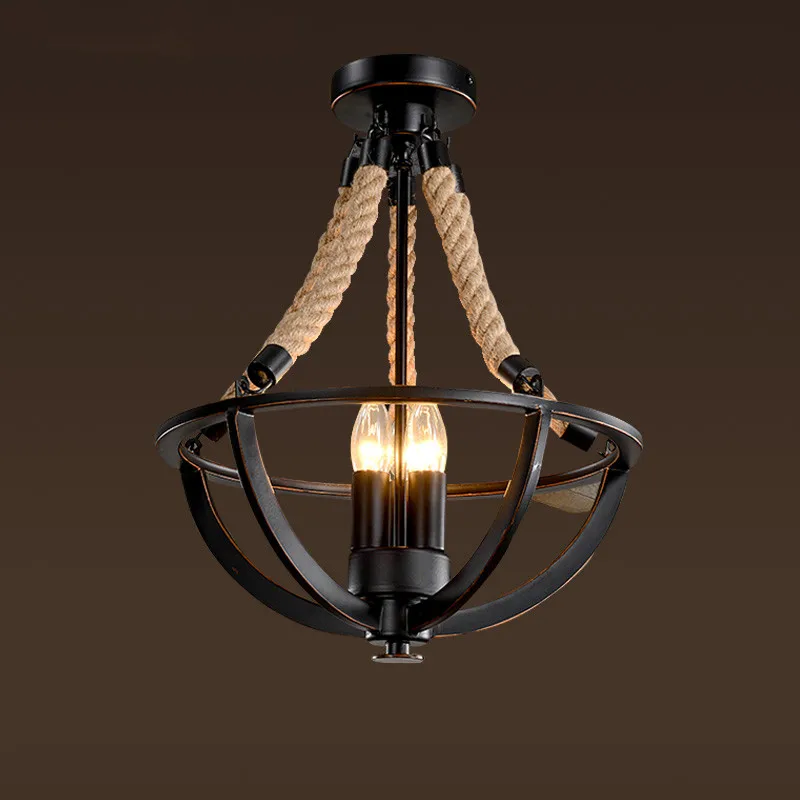 Винтажная люстра в стиле ретро Лофт кованая железная черного цвета для ресторана