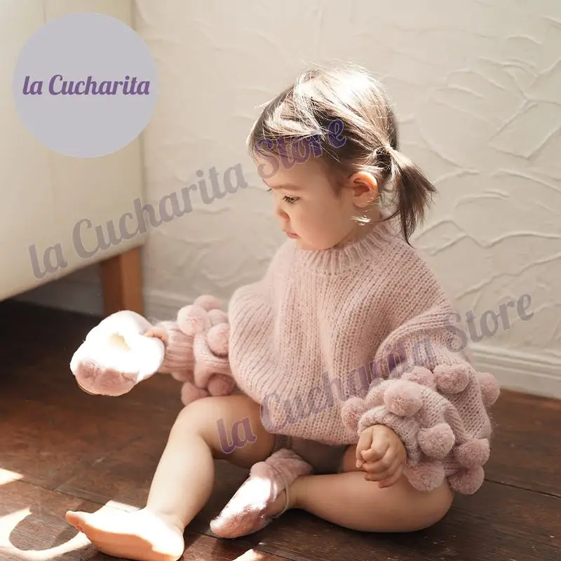 Зимний свитер для девочек с помпоном раньше мохеровая Шерстяная - Цена: 2134.15