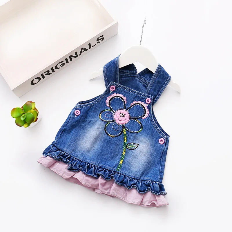 flower Детский комбинезон для маленьких девочек 2-6 лет, джинсовый комбинезон с юбкой на бретелях - Цвет: flower