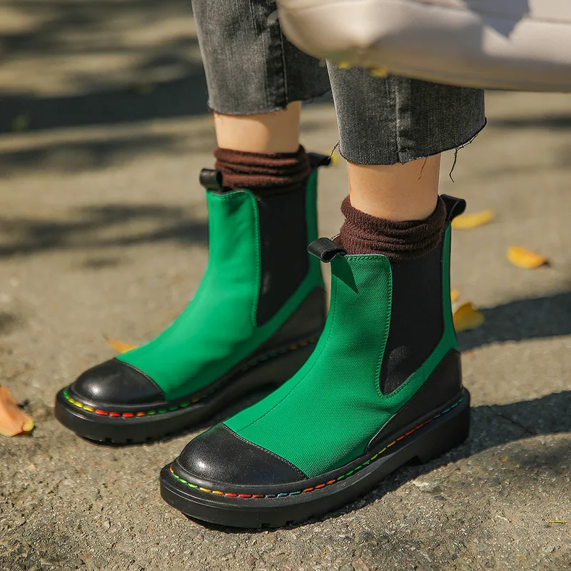 

TOTOMELA 2021 New Fashion Ankle Boots Women Genuine Leather Canvas Mixed Colors Low Heel Casual Shoes Cool Short Boots Women