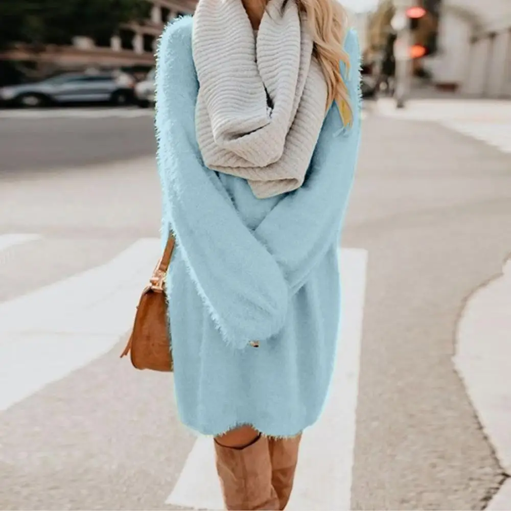 Женское офисное теплое зимнее платье Boho с бантом и длинными рукавами больших