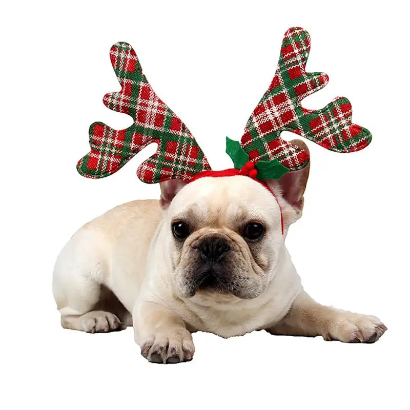 Новогодняя и Рождественская повязка на голову для домашних животных клетчатый