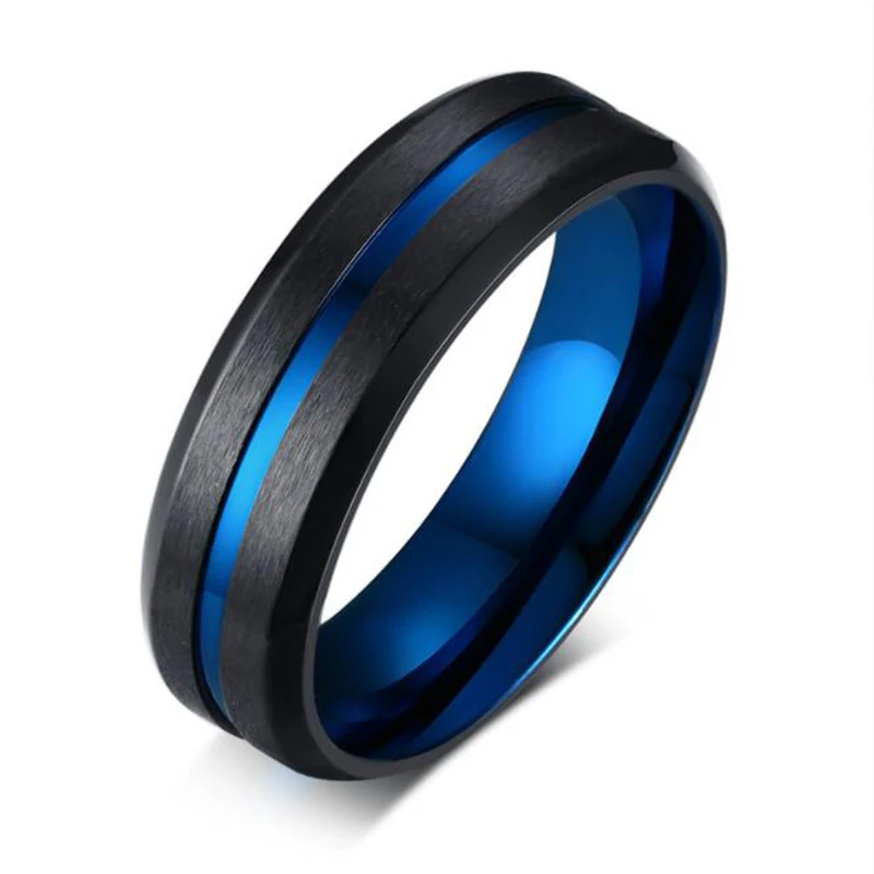 Мужское матовое кольцо с синей линией из нержавеющей стали anillo masculino мужские