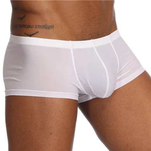 Ice silk white Jockmail, сексуальное мужское нижнее белье, боксеры, шорты, ледяной шелк, u-образный выпуклый мешочек, мужские трусы, cueca, боксеры, homme, слипы, Гей Нижнее белье - Цвет: Ice silk white
