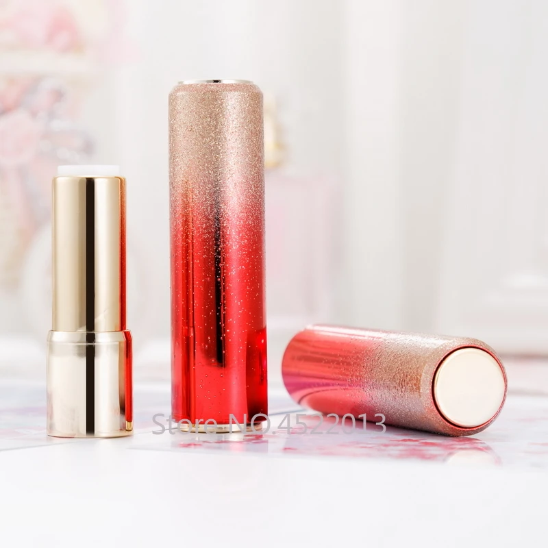

12.1mm 10/30/50pcs Gradient Red Gold Shiny Press Type Round Lipstick Tube,DIY Empty Lip Balm Container Lipstick Shell Packaging