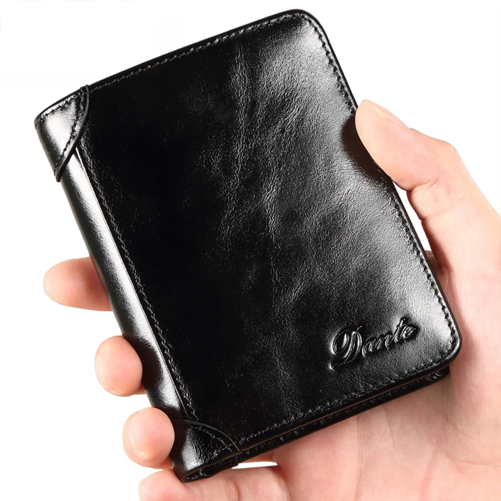 

men's leather wallet RFID anti-theft brush head layer cowhide retro casual vertical multi-function small money bag money clips