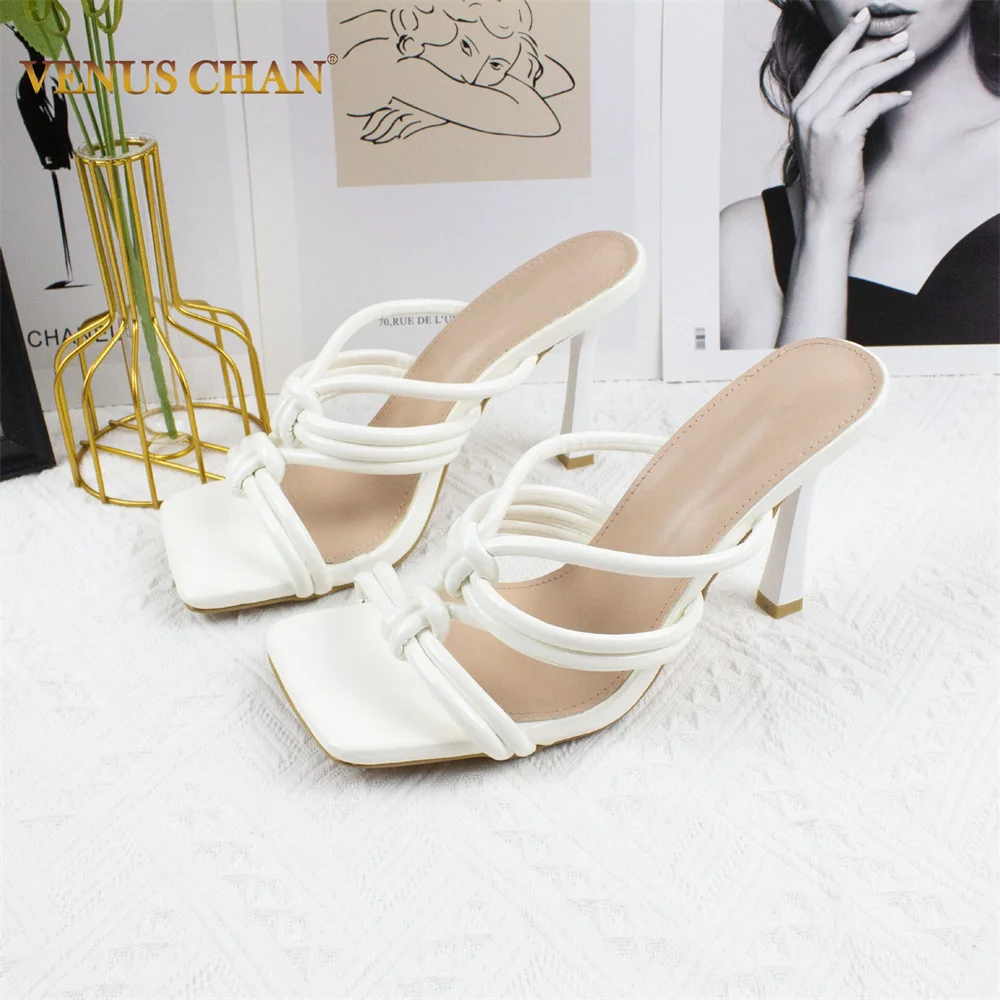 

Mature 2021 NEW PU Women's Shoes Summer Head Peep Toe Square Heels Slippers Concise Solid Shallow Party Fashion Leisure Neutral