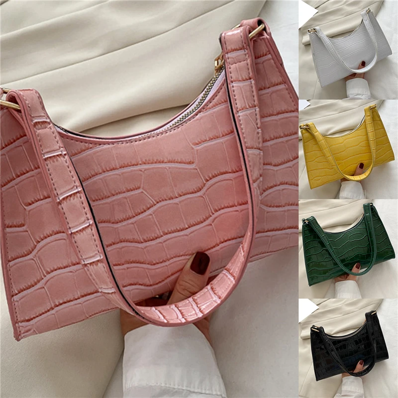 

Women Fashion HandBags Retro Casual Women Totes Bags Quality Leather Shoulder Bags Chain Decor Solid Color For Female