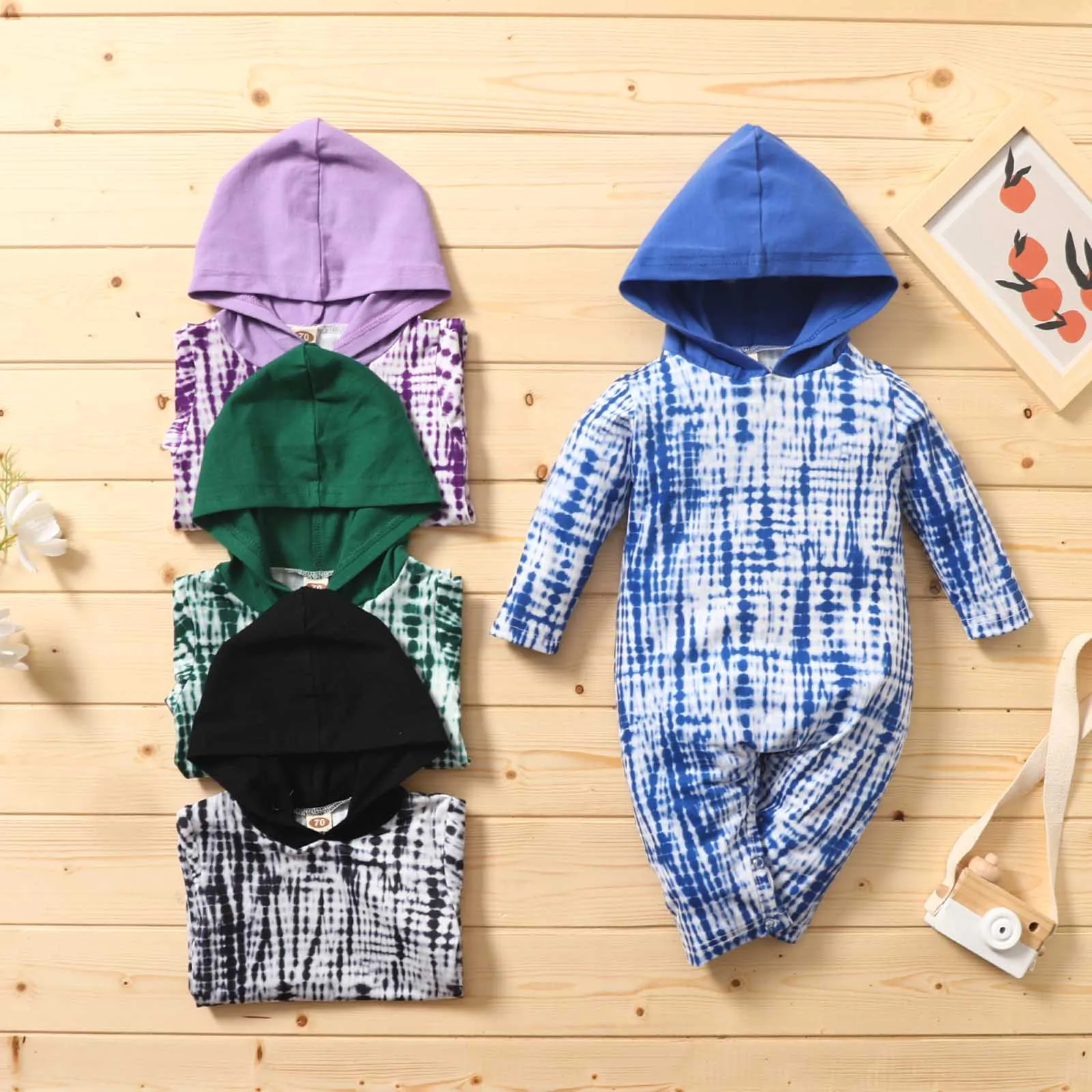 

Baby Romper Clothes Autumn Winter Wear Toddler Baby Girl Outfits Long-sleeved Trousers Tie-dye Print Hooded Romper Suit