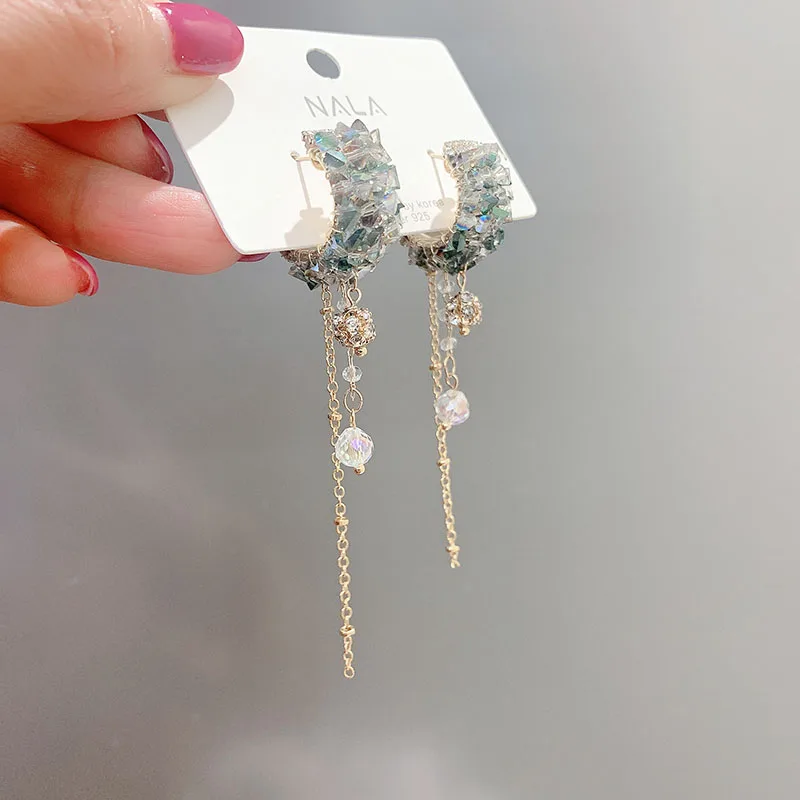 

Серьги Linmouge женские, в Корейском стиле, с цветами, длинные Стразы
